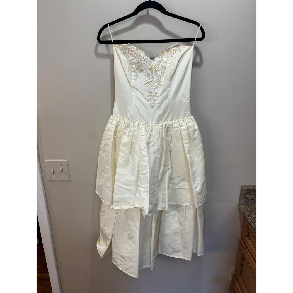 Vtg Gunne Sax Jessica McClintock Ivory Lace Sequin Strapless‎ Dress 9/10 Fit XXS